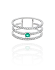 Petra - Triple Diamond Ring with Central Emerald