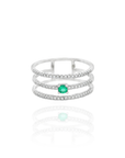 Petra - Triple Diamond Ring with Central Emerald