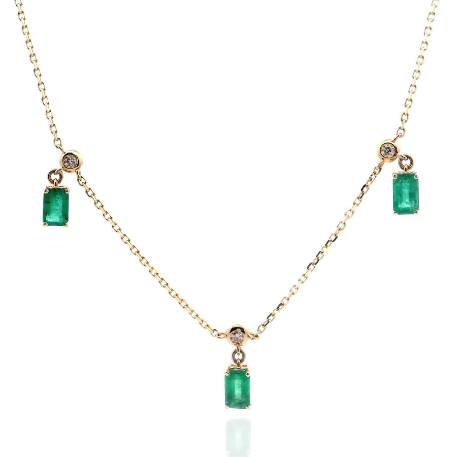 Emerald Drop Necklace with Diamonds