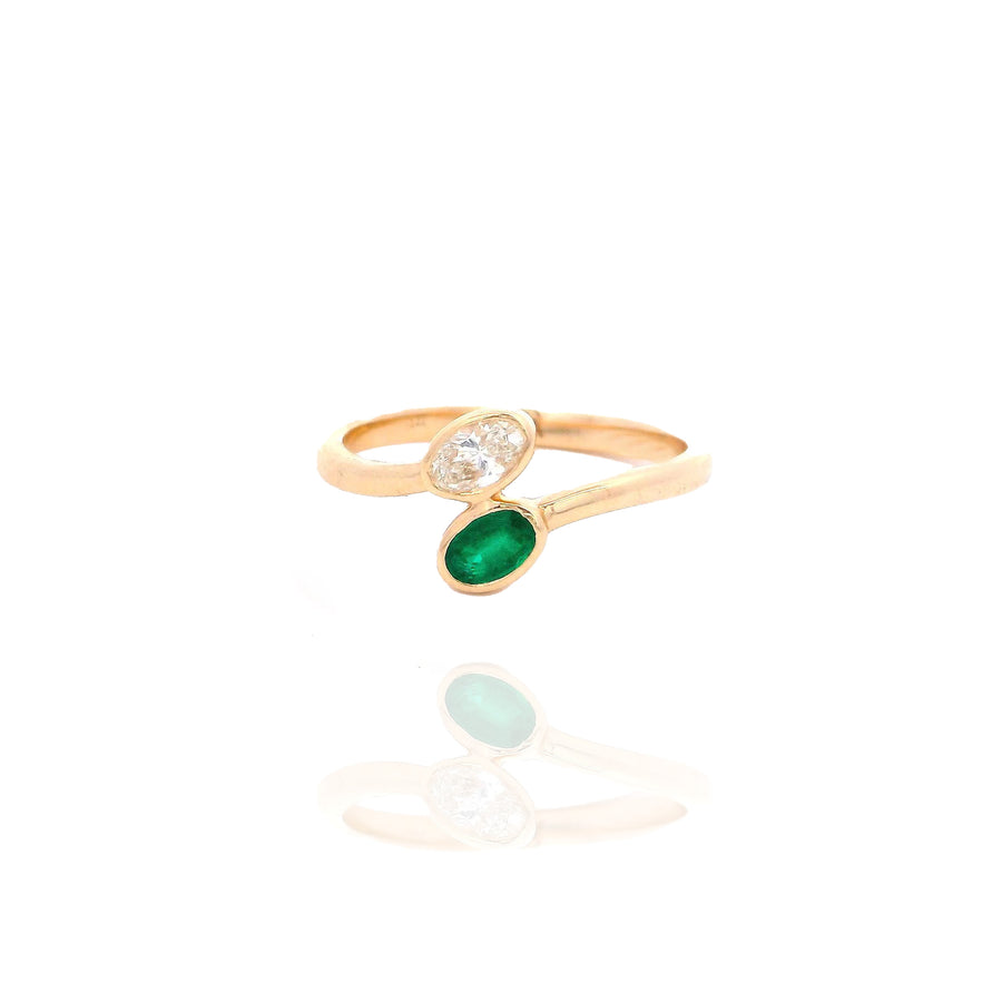 Bezel Wrap Emerald & Diamond Ring