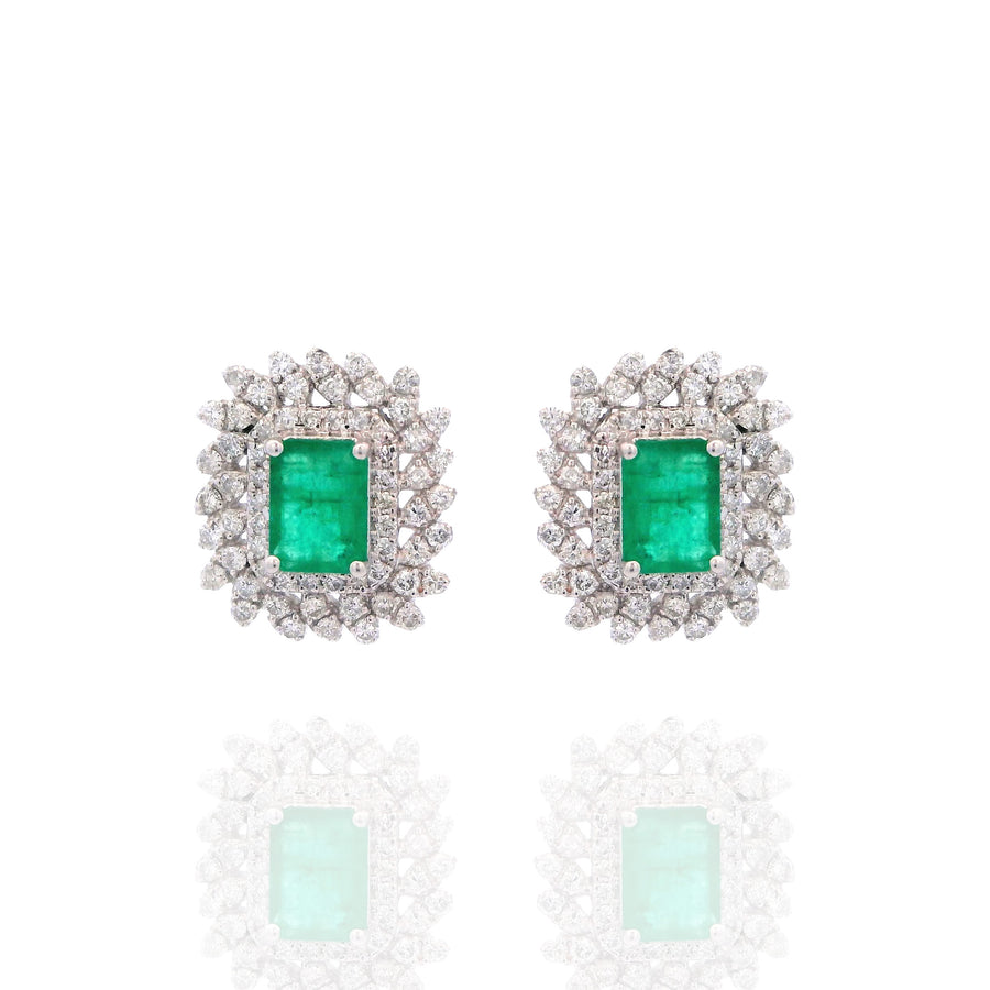 Emerald Doble Halo Earrings