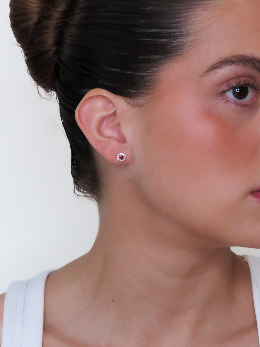 Lida - Mini Round Diamond Ruby Earrings