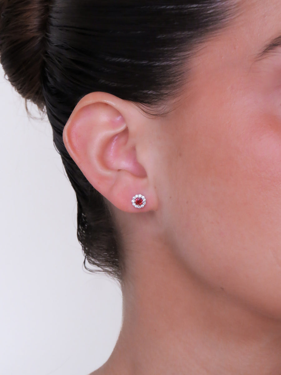 Lida - Mini Round Diamond Ruby Earrings