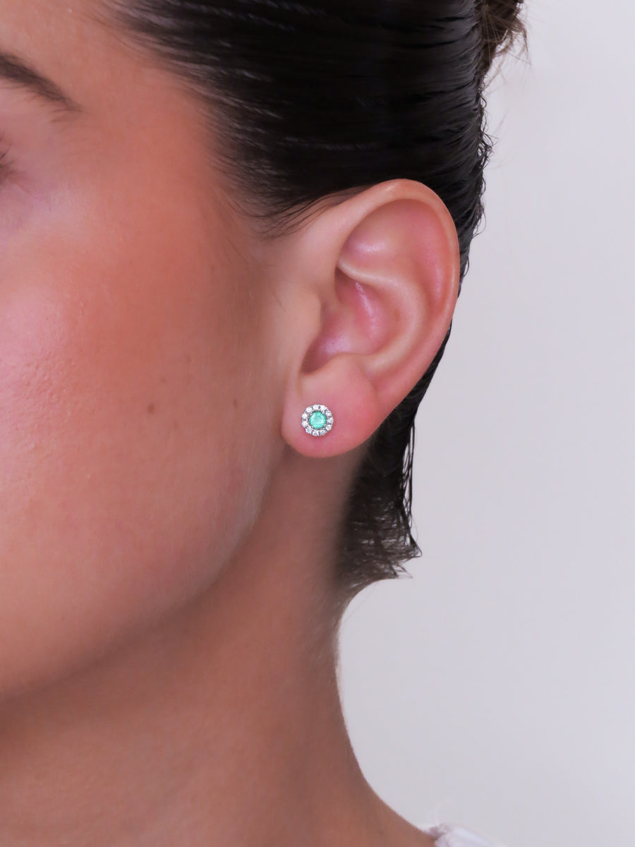 Lida - Mini Round Diamond Emerald Earrings