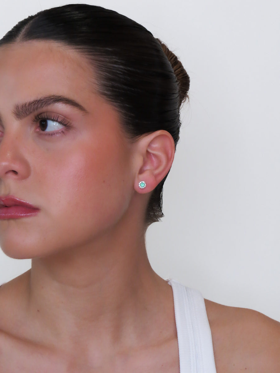 Lida - Mini Round Diamond Emerald Earrings