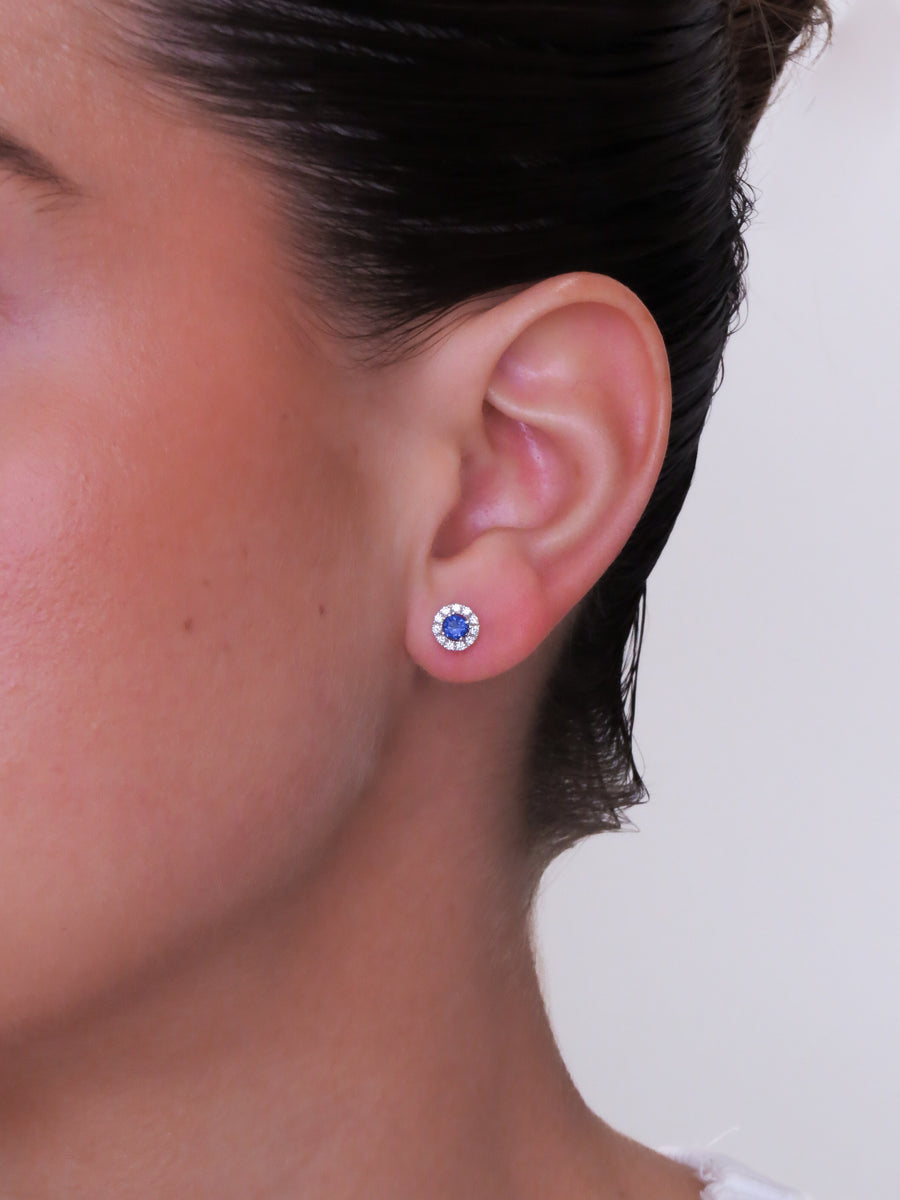 Lida -Mini Round Diamond Sapphire Earrings
