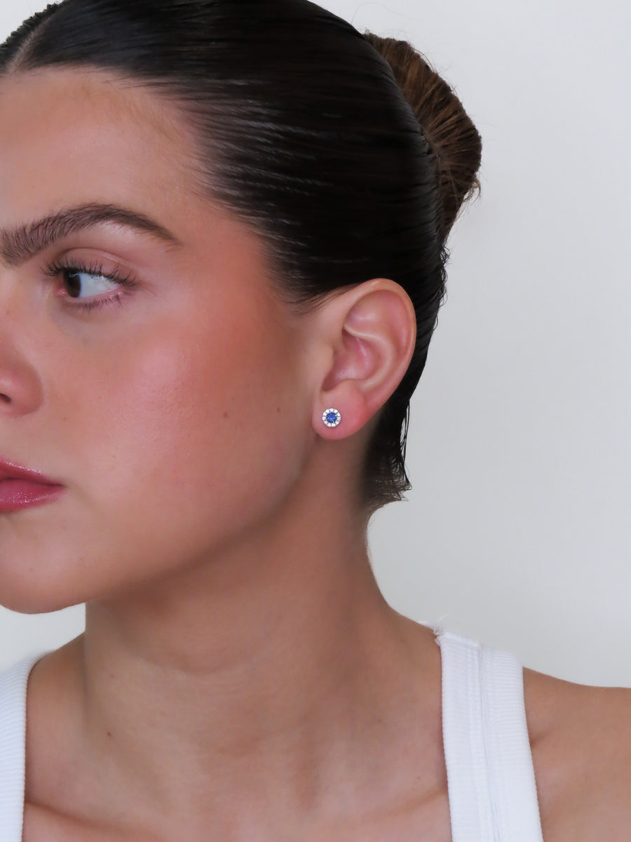Lida -Mini Round Diamond Sapphire Earrings