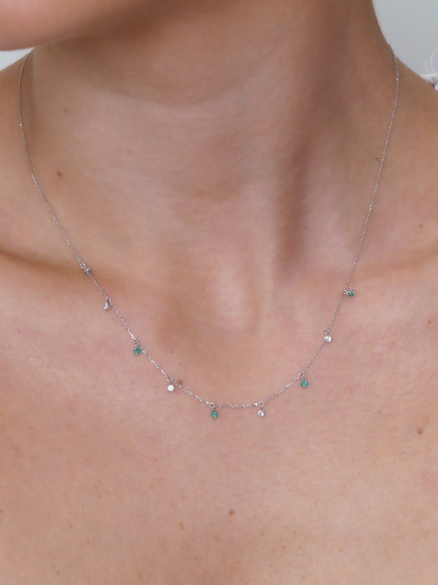 Lilla - Mini Emerald Drop and Diamond Drop Necklace