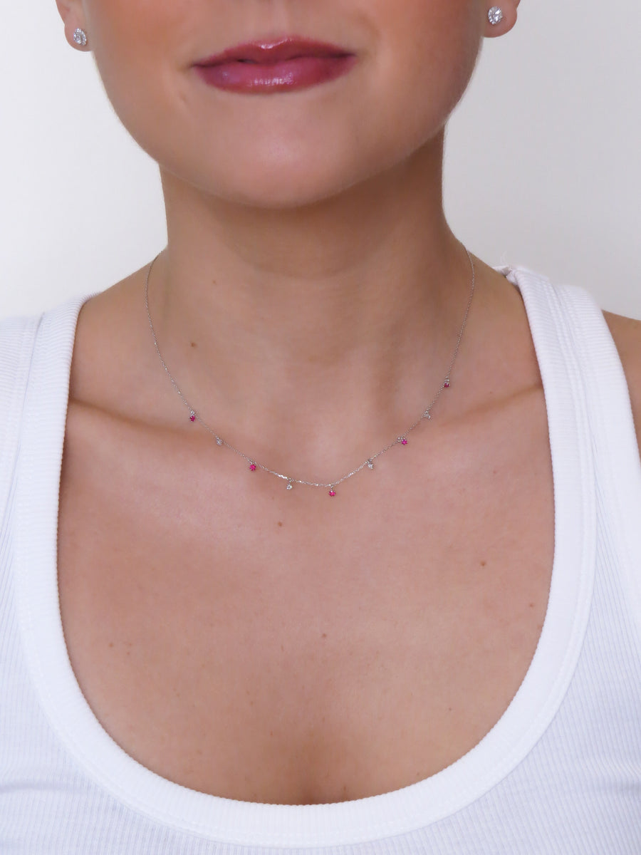 Lilla - Mini Ruby Drop and Diamond Drop Necklace