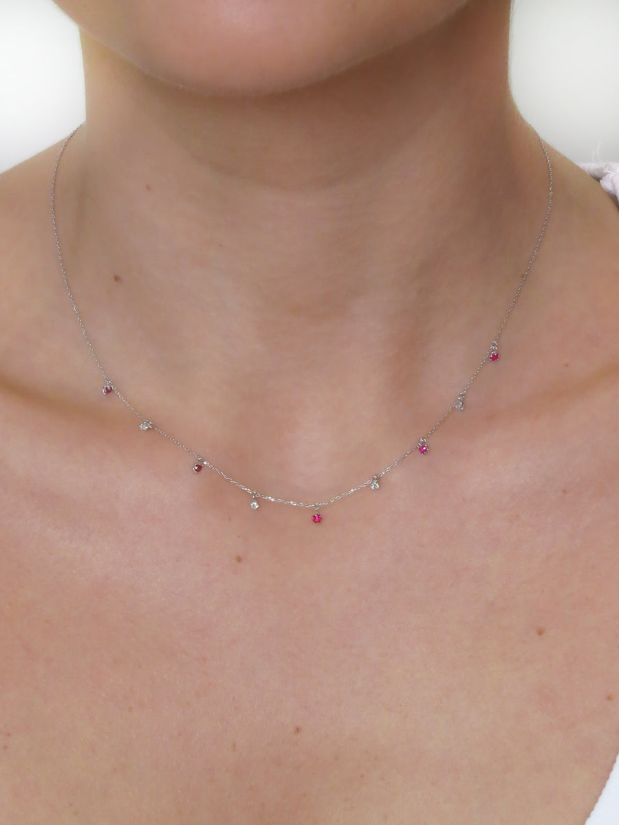 Lilla - Mini Ruby Drop and Diamond Drop Necklace