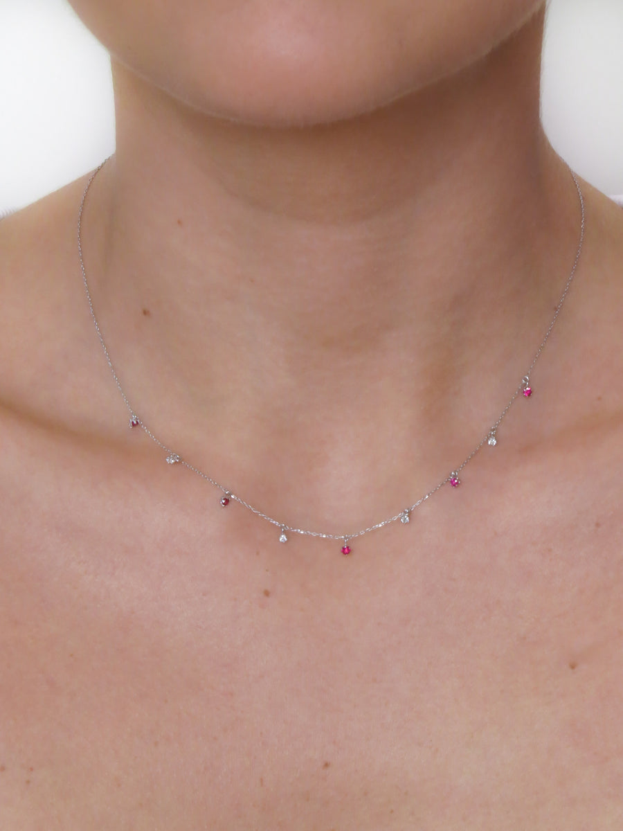 Lilla - Mini Ruby Drop and Diamond Drop Necklace