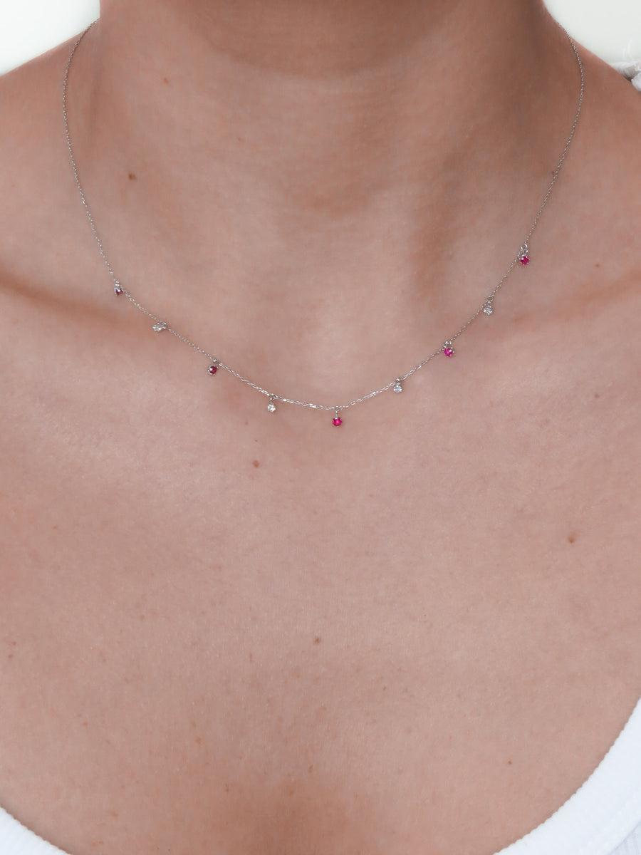 Lilla - Mini Ruby Drop and Diamond Drop Necklace