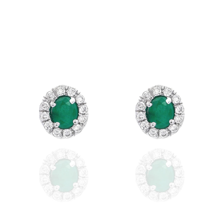 Semi Oval Emerald Earrings