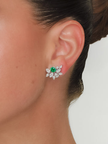 Nara - Big Flower Climber Emerald Earrings