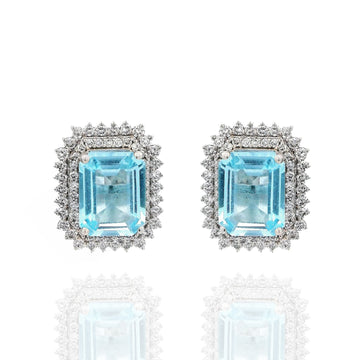 Topaz & Diamonds Double Halo Earrings