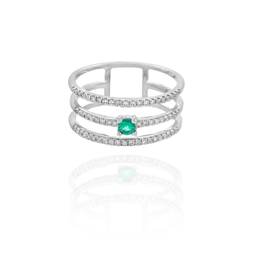 Petra - Triple Diamond Ring with Central Emerald