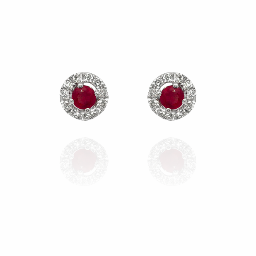 Lida - Mini Round Diamond Ruby Earrings