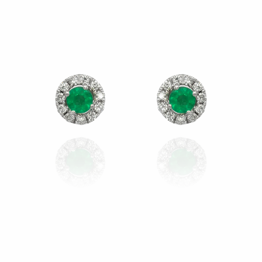 Lida - Mini Round Diamond Emerald Earrings