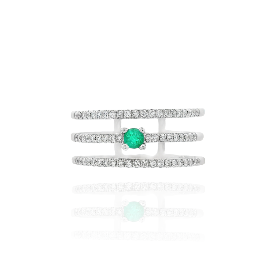 Petra - Triple Diamond Ring with Central Emerald