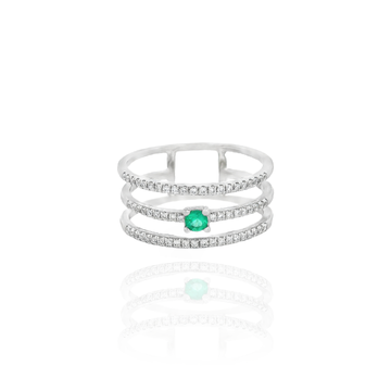 Petra - Triple Diamond Ring with Central Emerald