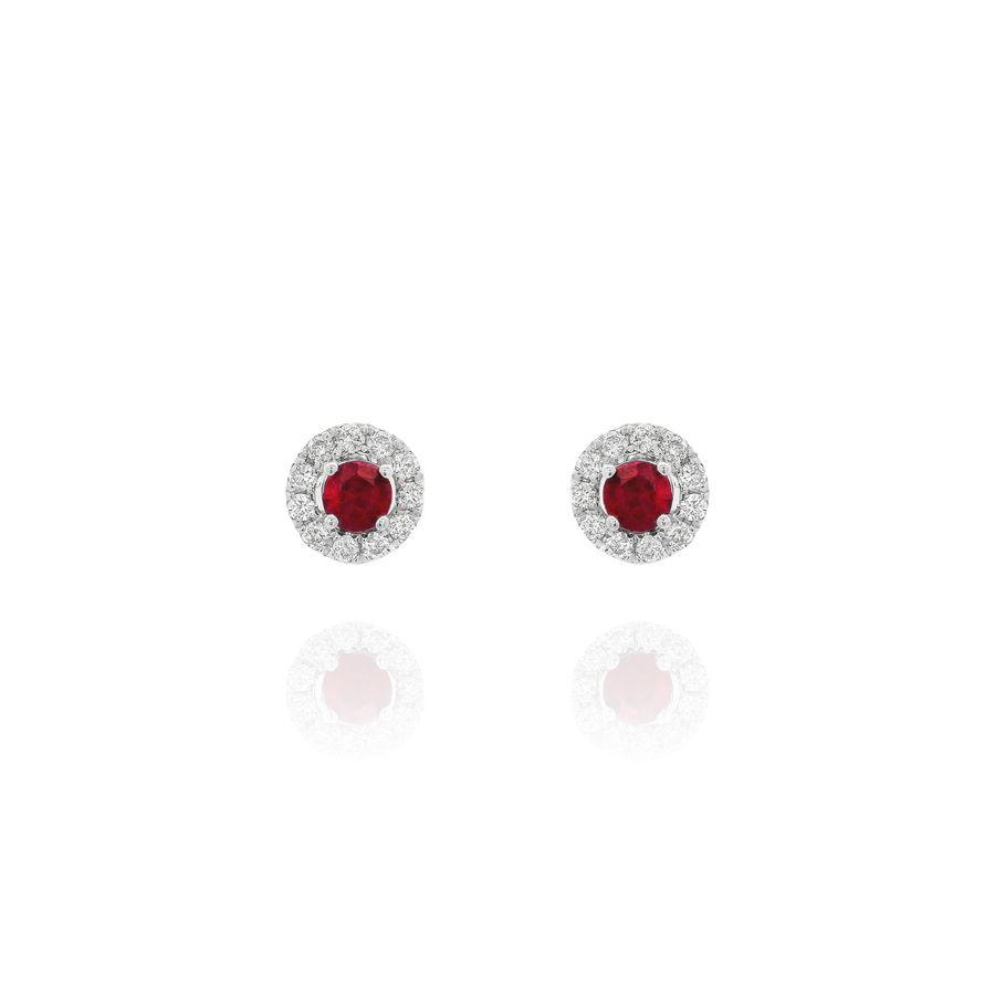 Lida - Mini Round Diamond Ruby Earrings