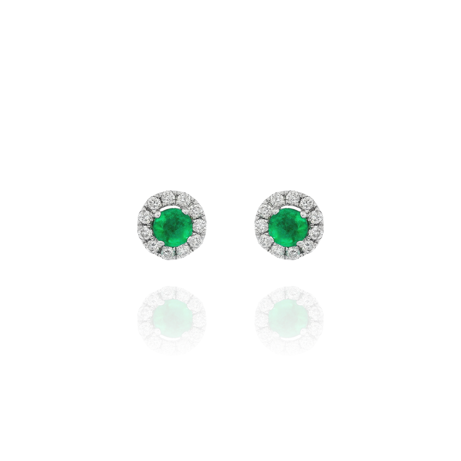 Lida - Mini Round Diamond Emerald Earrings