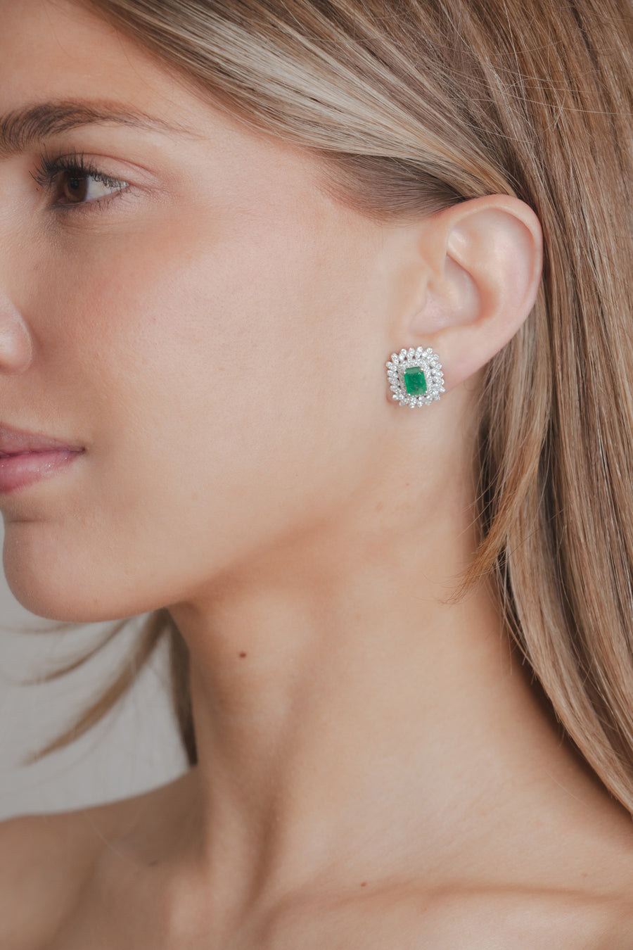 Emerald Doble Halo Earrings