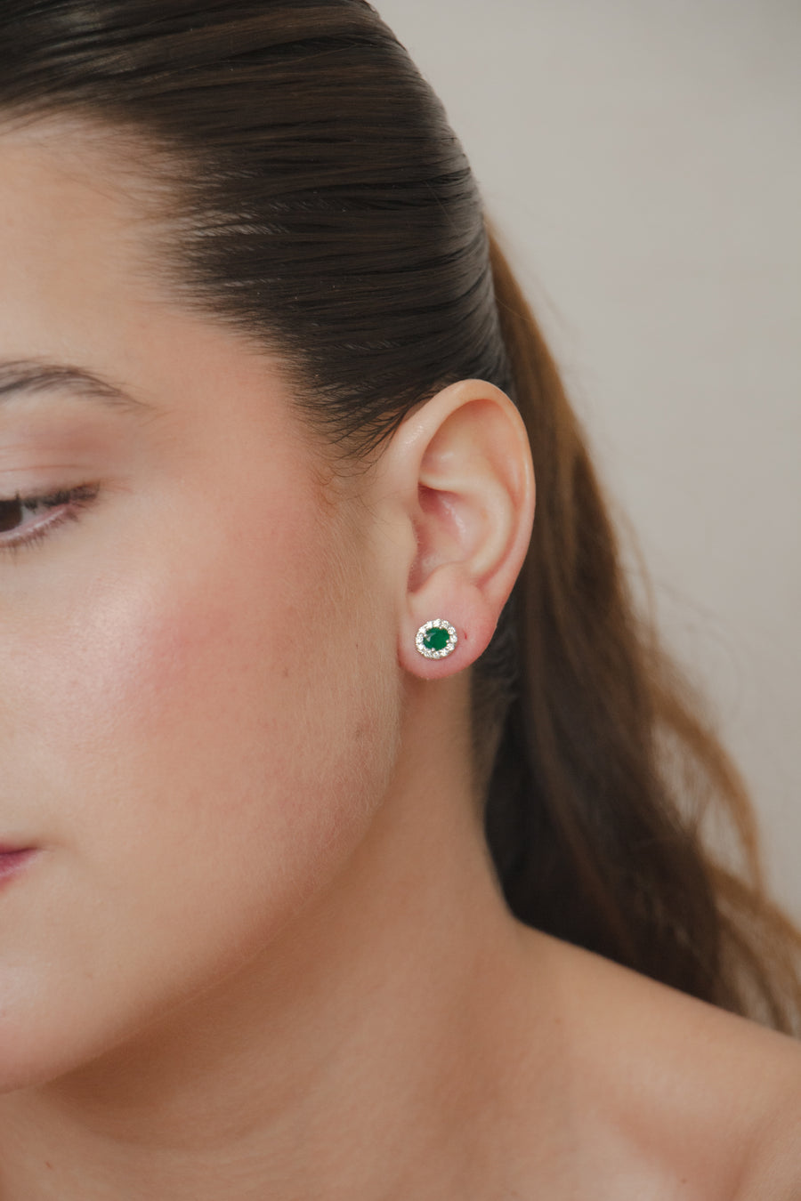 Semi Oval Emerald Earrings