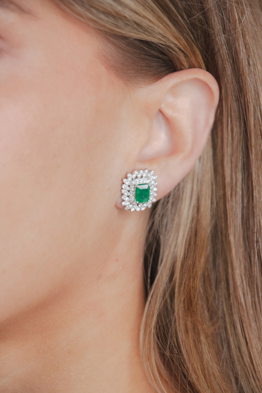 Emerald Doble Halo Earrings