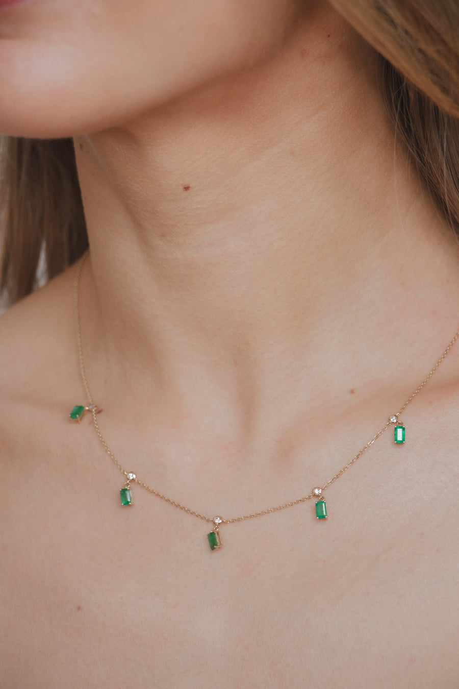 Emerald Drop Necklace with Diamonds